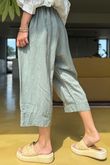 Made in Italy Pure Linen Classic 7/8 Pull On Pant Khaki - 